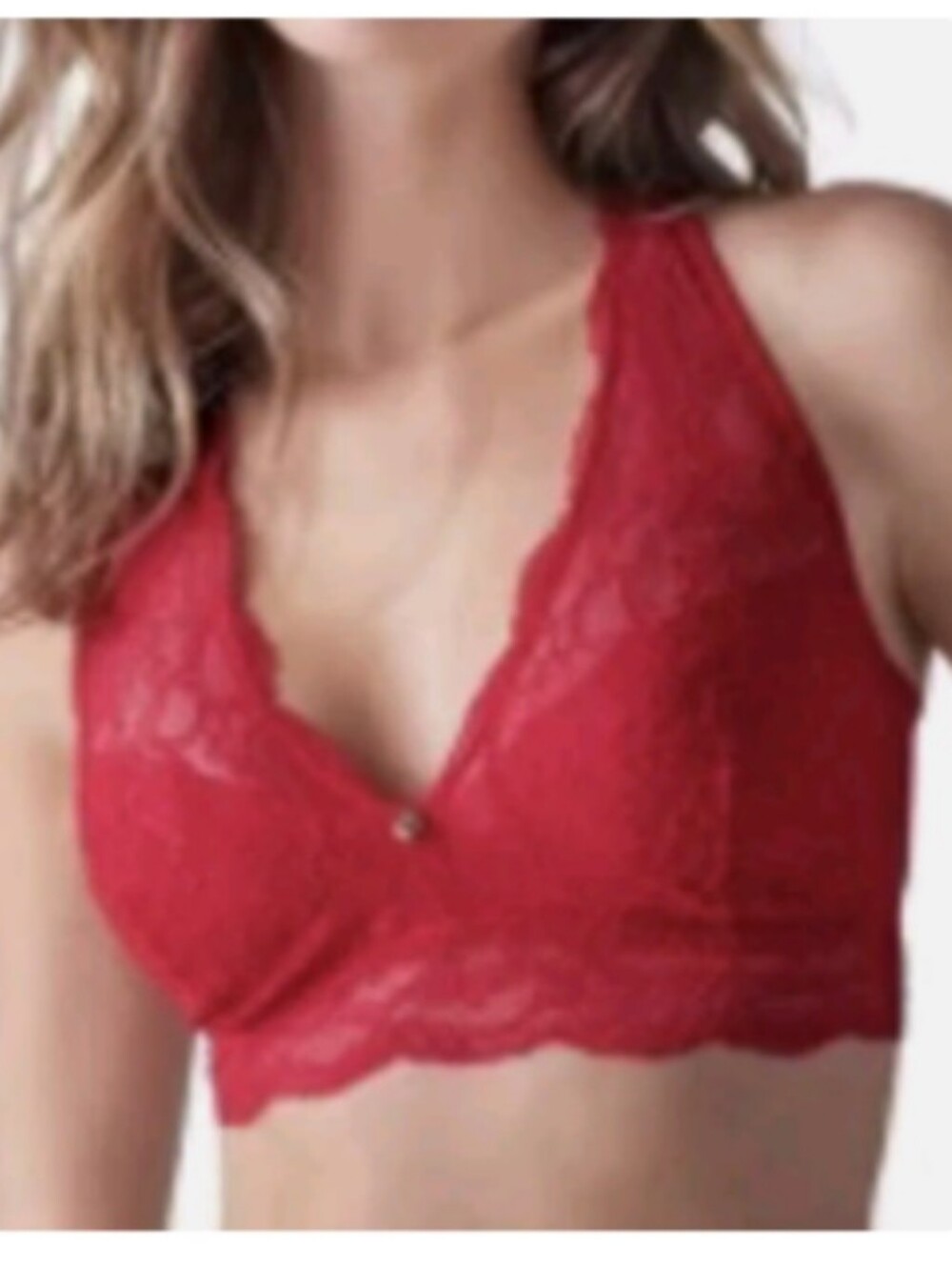 VENUS Pearl Bralette, Red Stretch Lace, Wireless V-Neck Plunge Bra, XXL NEW